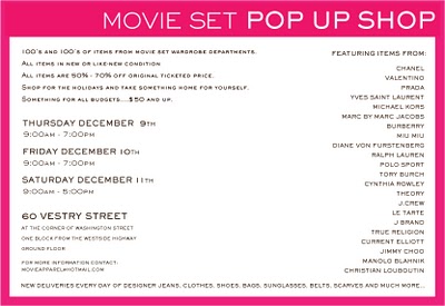 Movie Set Pop Up Shop in NYC