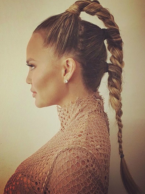 Recreate Chrissy Teigen’s Triple Braided Pony For Your Holiday Parties