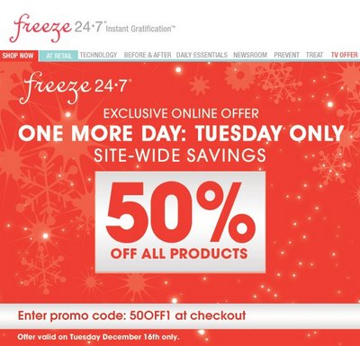 December 16 Only: 50% Off at Freeze 24-7