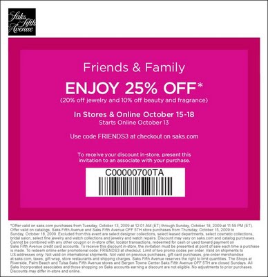 Saks Friends & Family 25% Off Discount