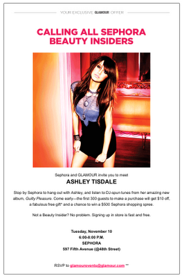 Glamour Invites You To Meet Ashley Tisdale at Sephora!