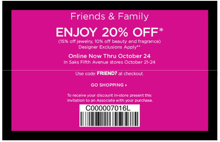 Saks Friends and Family Discount: 20% Off | Rouge 18