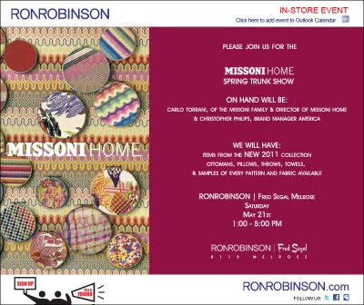 Missoni Home Trunk Show At Ron Robinson in Los Angeles