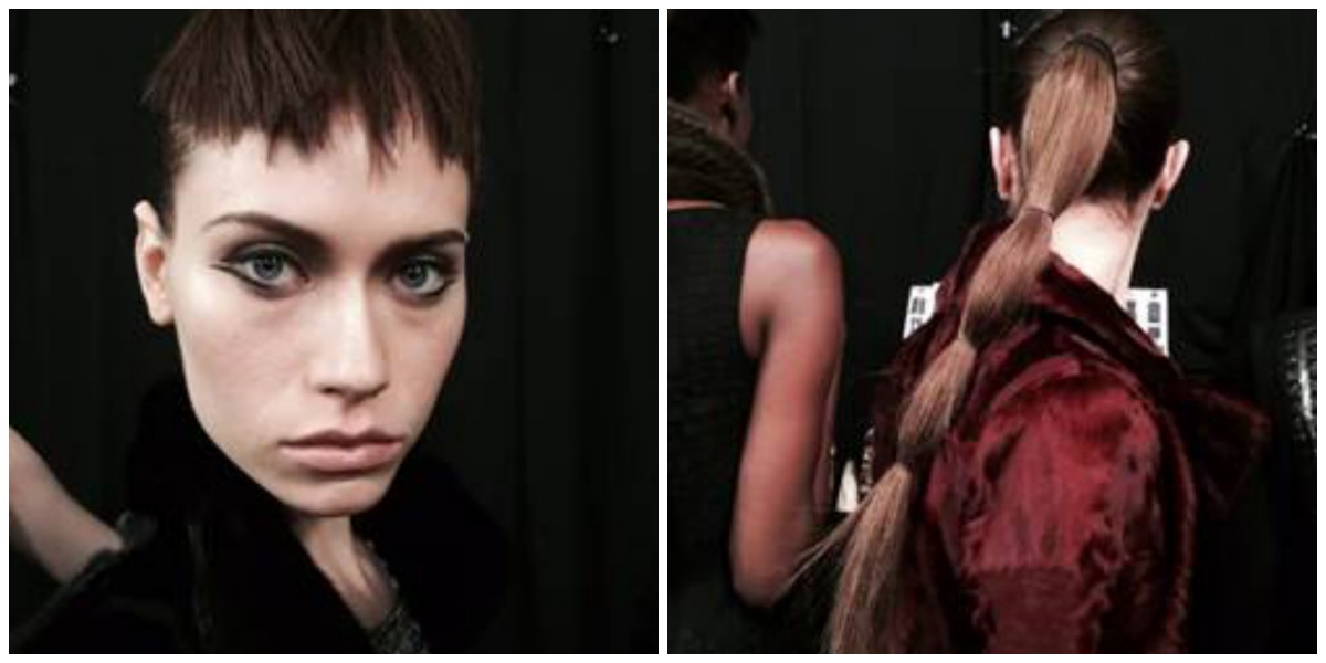 Carmen Marc Valvo Fall 2014 Beauty: Edgy Tiered Ponytail With Bangs